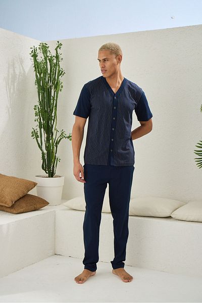 KLY 100% Cotton Oversize Short Sleeve Front Buttoned Men's Pajama Suit