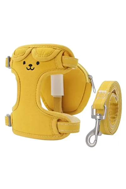 CAŞ DEKORASYON Yellow Color Teddy Bear Figured Bag Detailed Waist Chest Adjustable Cat/Dog Leash