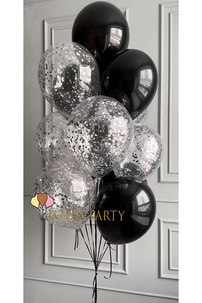 LOTUS PARTY Silver Sequin Black Balloon Set 10 Pieces Sequin Balloon Set
