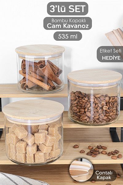 Meleni Home Bamboo Lid Glass Storage Container - Vacuum, 535 ml