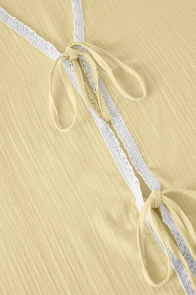 Trendyol Curve Yellow Lace Detailed Pajama Set - Muslim with Ribbon and Bow