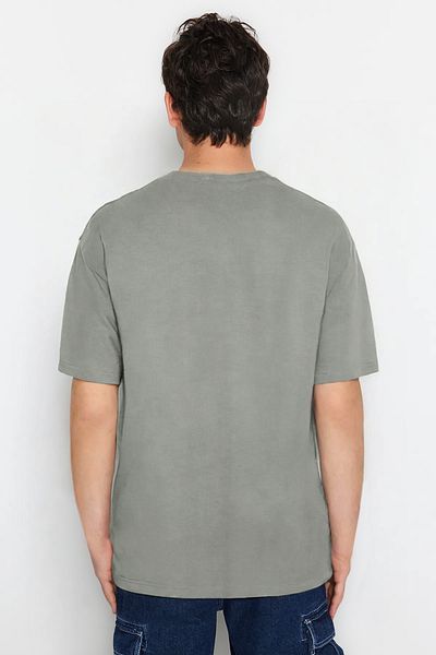 Trendyol Collection Βαμβακερό μπλουζάκι με στάμπα σε γκρι ανάγλυφο - TMNSS23TS00316
