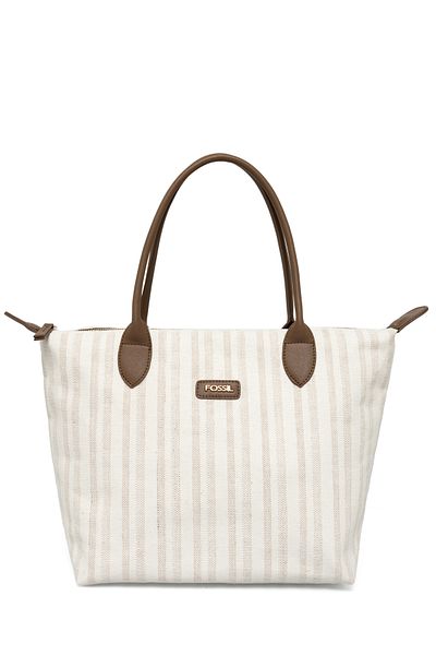 Fossil Light Tan Women's Stripe Patterned Canvas Hand and Shoulder Bag 05Fo25Y5050