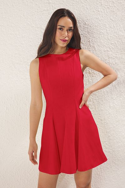 Trendyol Collection Red Straight Mini Woven Dress Twoaw25El00244