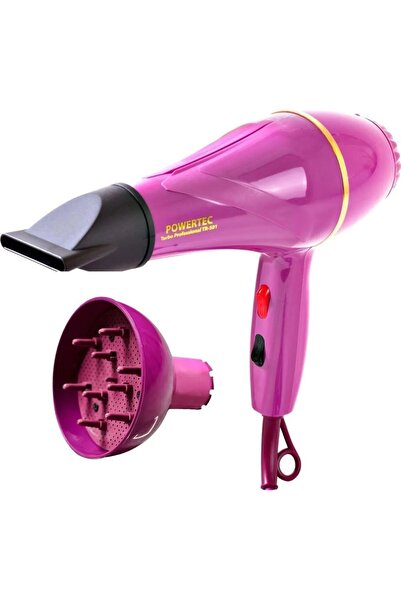 POWERTEC TR-501+Renkli Difüzör Hacimlendirici Başlıklı Profesyonel Saç Kurutma ve Fön Makinesi Mor Renk