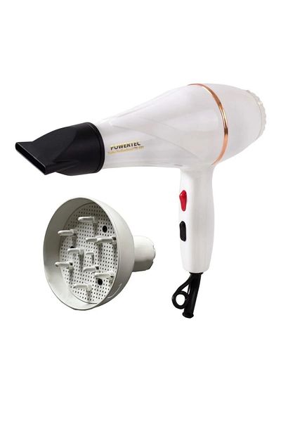 POWERTEC Tr-501+Professional Hair Dryer and Blow Dryer with Colorful Volume Diffuser Head White Color