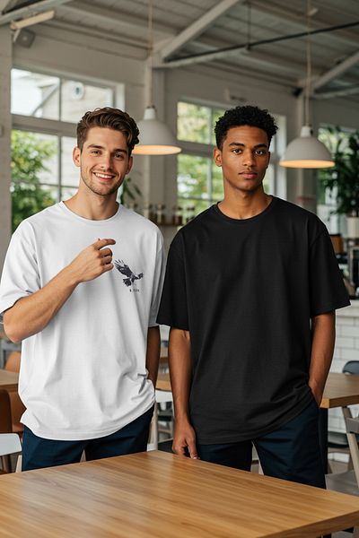 Trendyol Collection Λευκό-Μαύρο Oversize T-Shirt 2 Pack Eagle Print 100% βαμβάκι TMNSS25TS00214