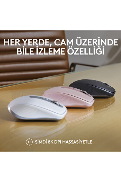 logitech MX Anywhere 3S Kompakt 8000 DPI Optik Sensörlü Sessiz Bluetooth Kablosuz Mouse, Pembe 910-006931