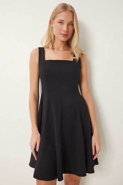 Happiness İstanbul Women's Black Flounce Mini Knitted Dress Ub00364