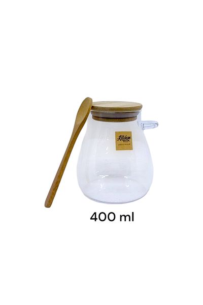 Kitchen Way 400ml Glass Jar with Bamboo Spoon Seal Lid Condiment Ration Storage Container Kw-389A