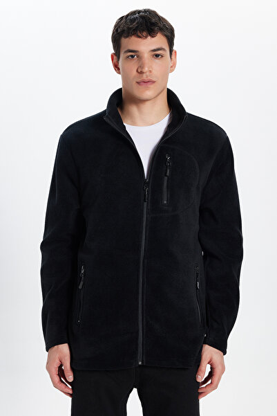 Tudors Unisex Black Anti-Pilling Non-Pilling Standard Fit Full Zip Cold-Proof Fleece Cardigan