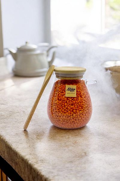 Kitchen Way 400ml Glass Jar with Bamboo Spoon Seal Lid Condiment Ration Storage Container Kw-389A
