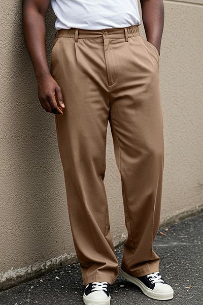Trendyol Collection Pantaloni largi din stofă bej de mărime mare TMNAW25AR00000