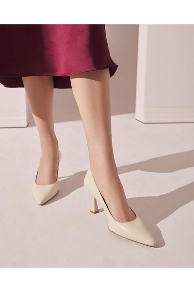 Hotiç Genuine Leather Ecru Women's Stiletto