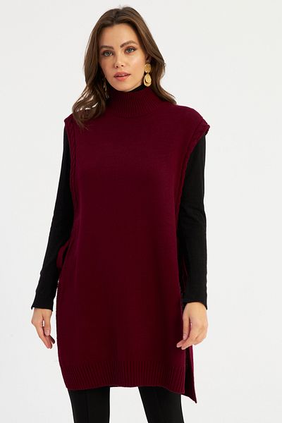 Cool & Sexy Women's Burgundy Long Knitwear Sweater Yv302