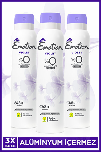 Emotion Violet Kadın Alüminyumsuz Vegan Deodorant 3x150ml Hızlı Kurur, Leke Bırakmaz