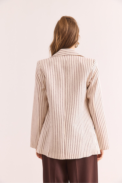 Olalook Women's Burgundy Muslin Striped Lined Blazer Jacket Ckt- 19000438