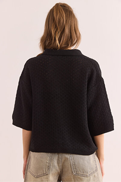 Olalook Γυναικεία μπλούζα από βαμβακερή ανοιχτή μαύρη κουμπιά BLZ- 19002900