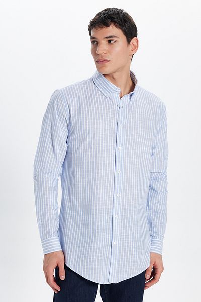 Tudors Cămașă albastră cu dungi pentru bărbați - Slim Fit, Slim Fit, mânecă lungă, 100% in bumbac