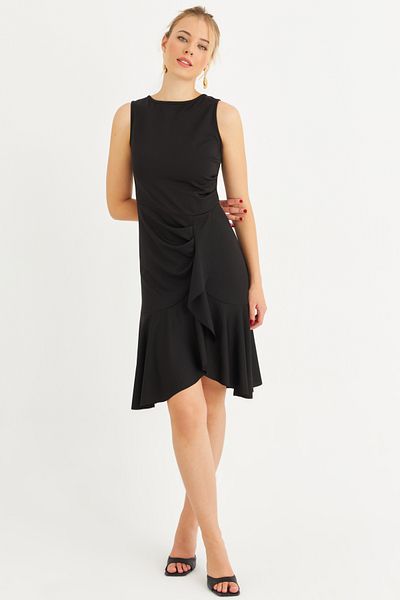 Cool & Sexy Women's Black Shirred Sleeveless Midi Dress Uro1208