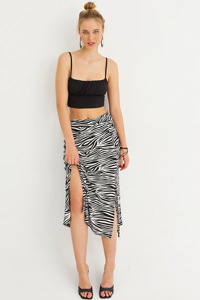 Cool & Sexy Fusta midi cu model negru-eccru FRY2227