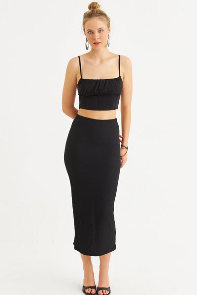 Cool & Sexy Fusta midi înfășurată cu fante neagră pentru femei ZH329