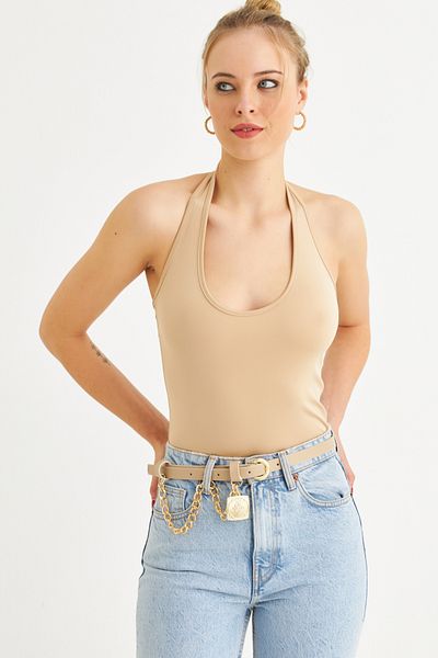 Cool & Sexy Γυναικεία Crop Μπλούζα Stone Color - Λουράκι λαιμού, TF69