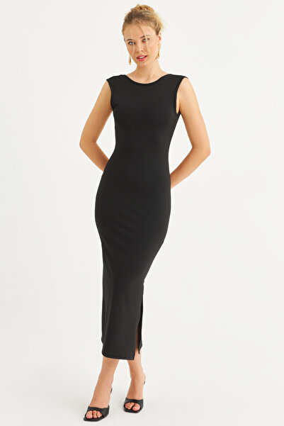 Cool & Sexy Women's Black Backless Midi Dress Yel 221672