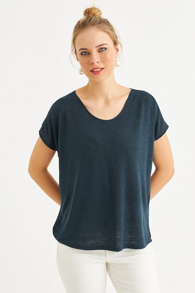 Cool & Sexy Women's Navy Blue Basic Blouse Ayd410