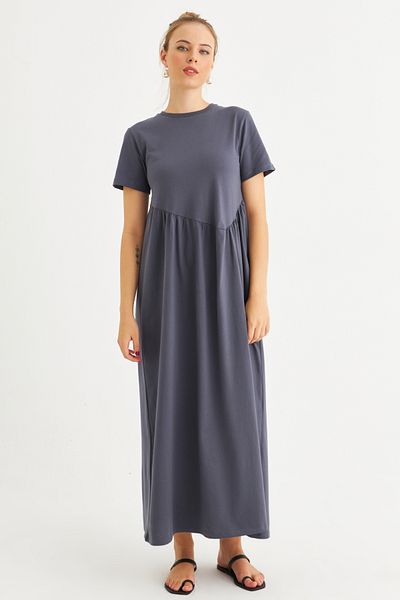 Cool & Modest Γυναικείο μάξι φόρεμα Indigo με ασύμμετρη ραφή MDMR440