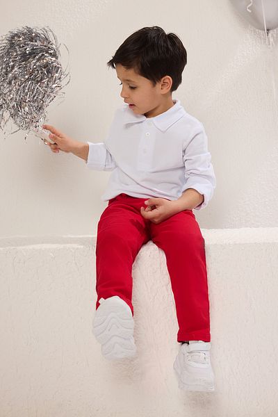 TRENDYOLKIDS Біла футболка з бавовни унісекс з базовим регулярним коміром поло TKDAW25TS00004
