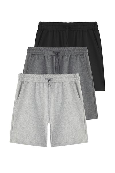 Edit by Trendyol Balení 3 kusů černo-šedo-antracitových šortek a bermud s pravidelným střihem - TEDSS25SR00003