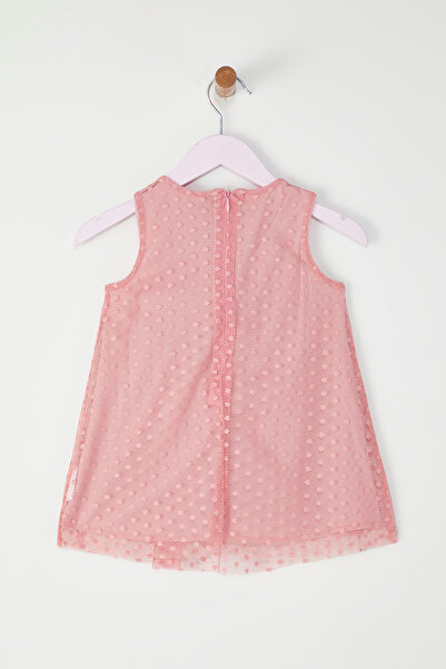 TRENDYOLKIDS Powder Baby Girl Textured Eid Pleated Lined Knitted Dress Tkdss25El00081