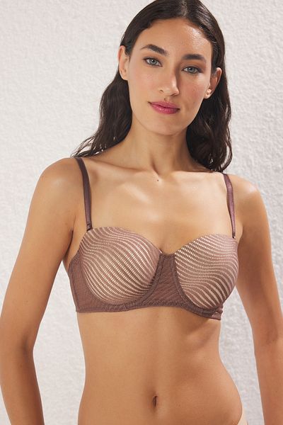 Trendyol Collection Trägerloser Strick-BH mit brauner Spitzenabdeckung THMSS25SU00039