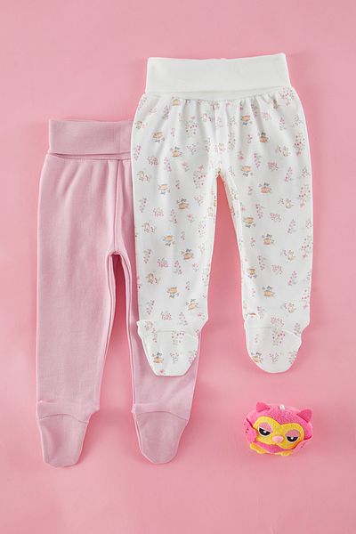 TRENDYOLKIDS Baby-Mädchenhose – Ecru-Rosa, 100 % Baumwolle, bedruckt TKDSS25PL00011