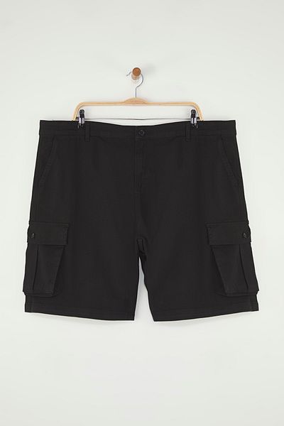Trendyol Collection Black Large Size Cargo Pocket Regular Fit Comfortable Cotton Shorts & Bermuda Tmnss25Ap00008