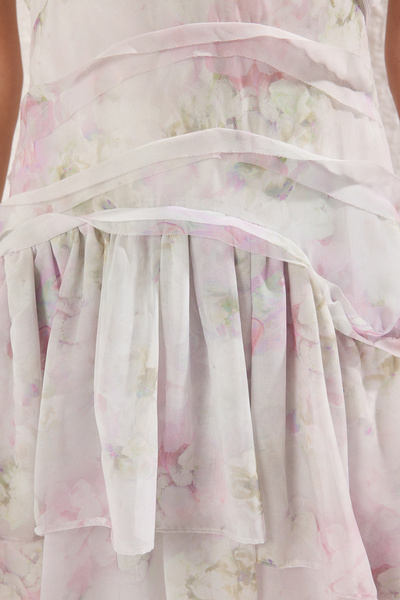 Trendyol Collection Többszínű virágos szoknya derékbőséges fodrokkal, szőtt sifon mini béleletlen elegáns/estélyi ruha