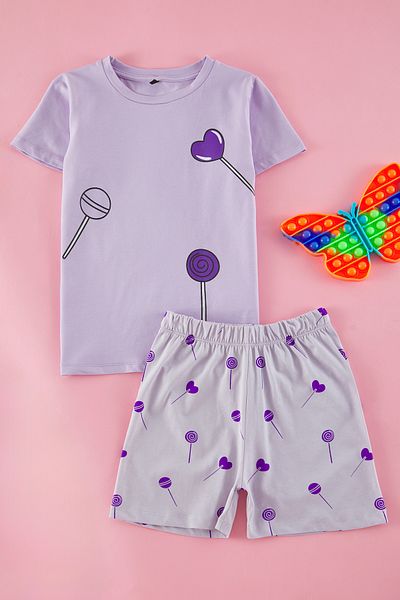 TRENDYOLKIDS Lilac dámská dětská 100% bavlna s potiskem s krátkým rukávem TKDSS25PT00021