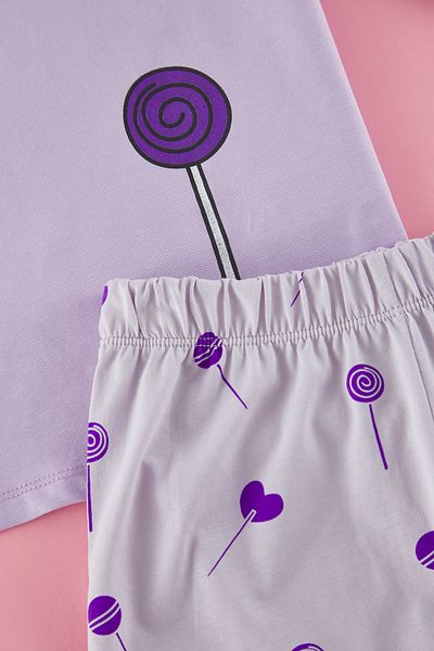 TRENDYOLKIDS Lilac dámská dětská 100% bavlna s potiskem s krátkým rukávem TKDSS25PT00021