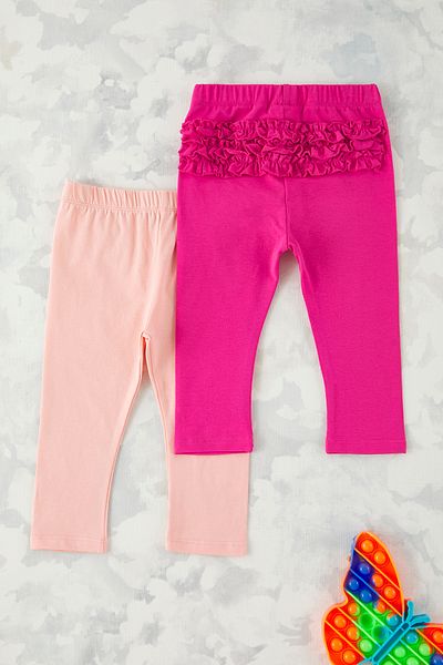 TRENDYOLKIDS Rosa-Fuchsia 2'li Baby Mädchen Baumwolle Rüschen Detaillierte Strick Leggings TKDSS25TA00016