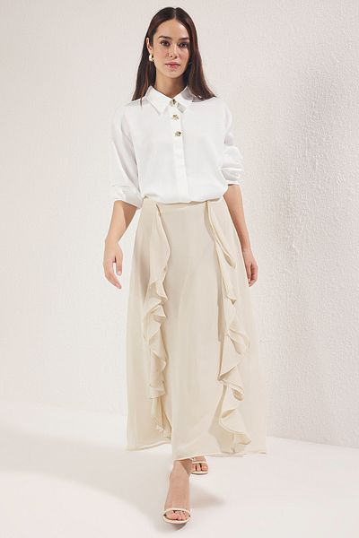Trendyol Modest AI Collection Beigefarbener, gewellter, gewebter Rock TCTAW25EE00012