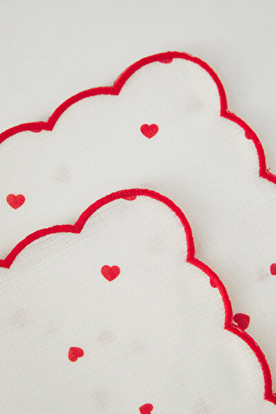 TRENDYOLMİLLA HOME White-Red Heart Printed Edge Embroidered Set of 2 American Serving 33X50Cm Tphss25Run00013