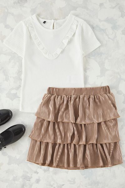 TRENDYOLKIDS Ecru Plain Knitted Bottom-Top Suit Tkdss25Au00060