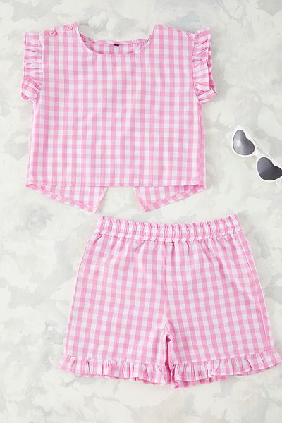TRENDYOLKIDS Pink Plaid / Check Woven Bottom-Top Suit Tkdss25Au00058