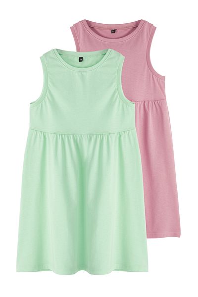 TRENDYOLKIDS Μίνι πλεκτό φόρεμα ροζ-μέντας για κορίτσια βασικά αμάνικα TKDSS25EL00015