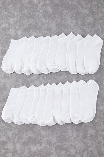 Trendyol Collection Weiße Unisex 20er-Pack kurze Baumwollsocken, unsichtbar / Booties