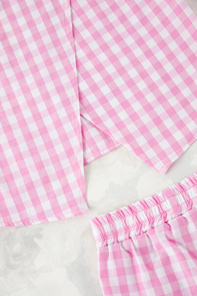 TRENDYOLKIDS Pink Plaid / Check Woven Bottom-Top Suit Tkdss25Au00058