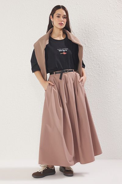 Trendyol Modest Πλεκτή φούστα με πλισέ μινκ TCTSS25EE00005
