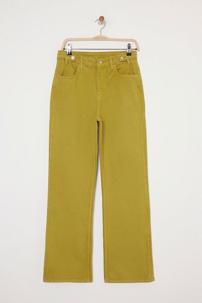 Trendyol Collection Ölgrüne Hose mit hoher Taille und weitem Bein und detaillierter Taille TWOAW25JE00039