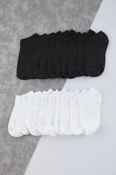 Trendyol Collection Schwarz-weiße Unisex 20er-Pack kurze Baumwollsocken/unsichtbare Booties-Socken TMNSS25CO00018